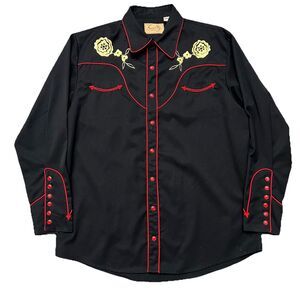 Scully Men’s Embroidered Western Snap Shirt Size L Black Red